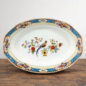 Rare Union K Peacock Oval Platter 11” Czechoslovakia 1921–1938 Collectible